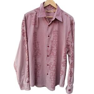 The Havanera Co Button Up Shirt Mens XL Burgundy red Striped pattern long sleeve